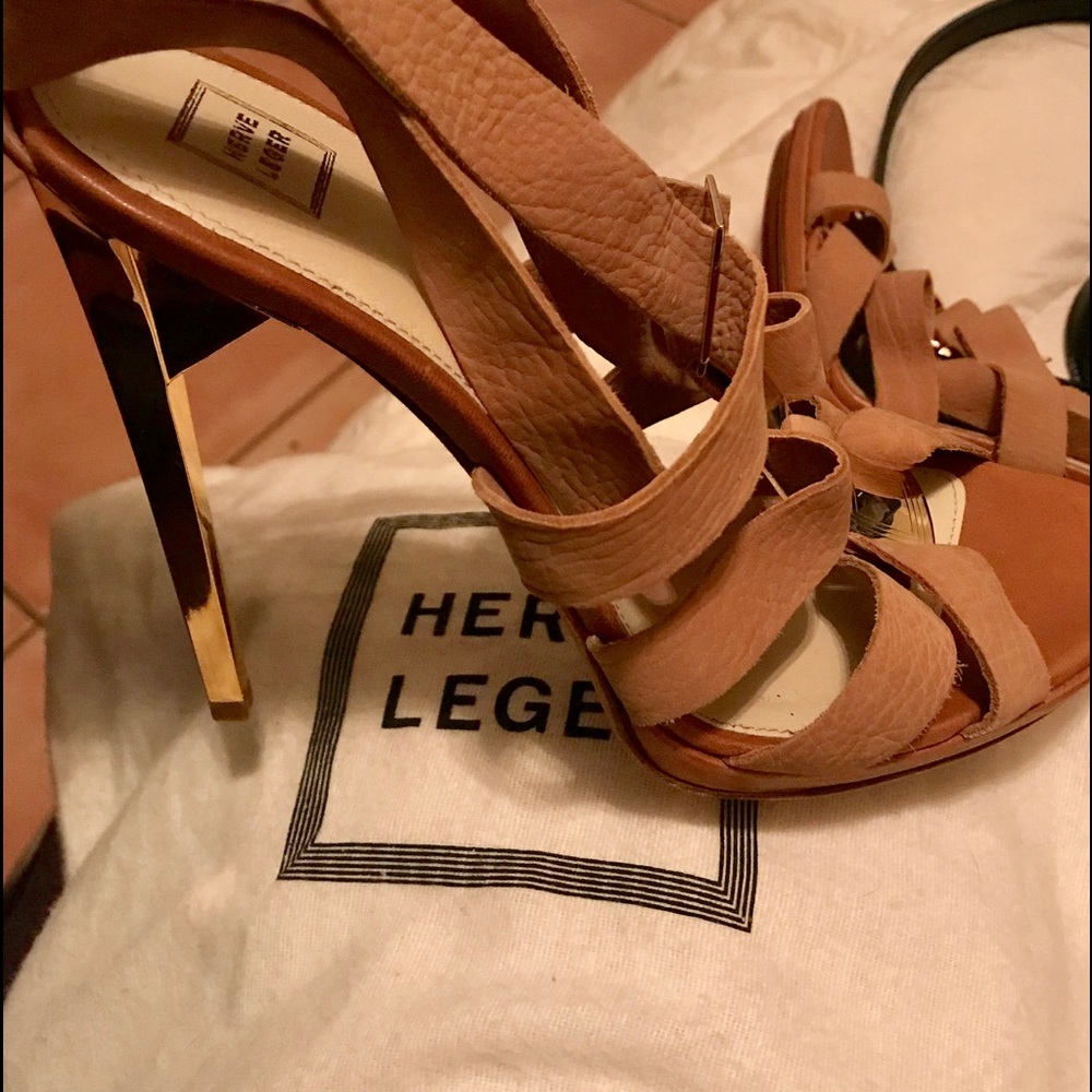 Herve Leger Gold and Leather Heels